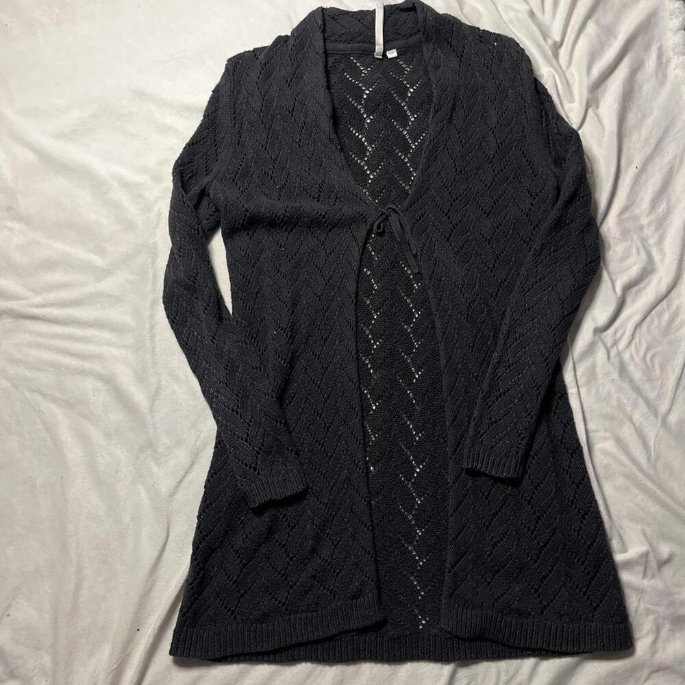Leo Nicole Pointelle Knit Tie-Front Cardigan - Size Small